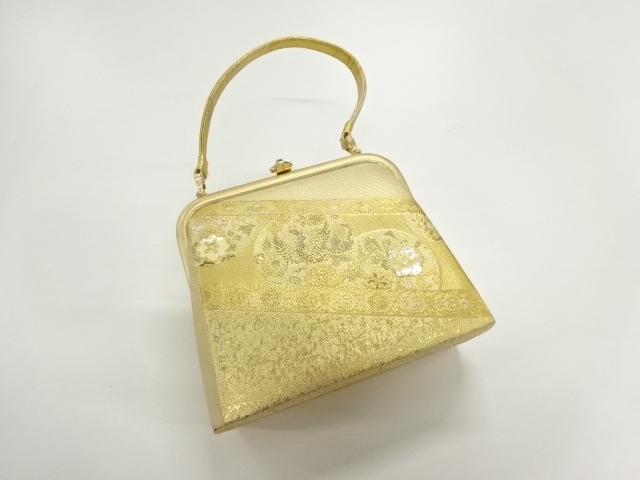 リサイクル　螺鈿金糸花鳥模様織出し和装バッグ
